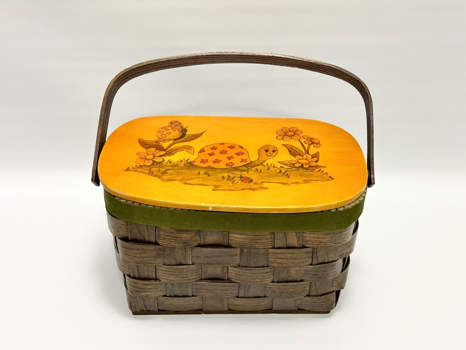 New ListingVtg Basketville Putney VT Basket Hand Painted Lid Butterfly Turtle Lined