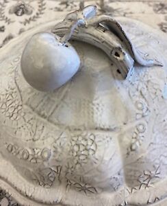Vintage Astier de Villatte Footed Tureen Lid Apple Branch Detail Margot Lace