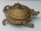 Western Decor Vintage Cast Iron Turtle Spittoon with Flip up Lid