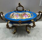 Antique France SEVRES porcelain marked centerpiece Bowl w Lid Brass, OLD