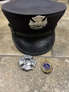 VINTAGE US Fire Department Fireman Fighter Visor Hat Helmet Cap Badge Obsolete