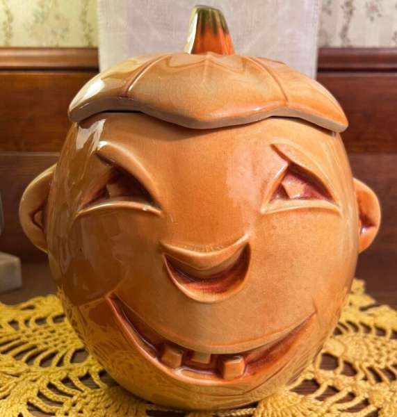 RARE Vintage Halloween Jack o' Lantern Cookie Jar with Lid, McCoy Pottery 1955