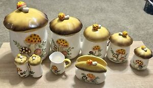 merry mushroom canister set Sears Roebuck 1978. Set Of 9. Vintage