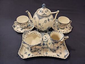 Rare Royal Copenhagen Blue Fluted Full Lace Tea Service 1960's 1st Quality