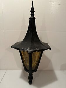 Porch Light Lamp Witch Hat Gothic Tudor Sconce Arts & Crafts Amber Glass Vintage