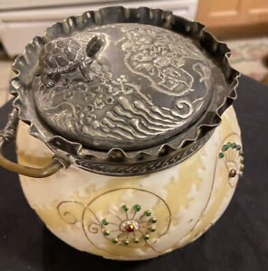 Mt. Washington Crown Milano Box with Turtle Lid, 5"x5"very Rare Find Antique