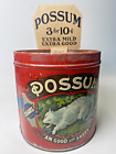 Vintage red Possum Cigar Tobacco Tin + cardboard can topper + lid - Antique