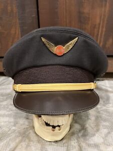 Vintage 1970’s AIR CALIFORNIA AIRLINES Pilot Visor Cap Hat w Cap Badge - AIR CAL