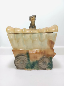 Vintage McCoy Cookie Jar Covered Wagon With Dog Brown Yellow 1962 Rare