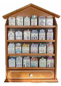 Lenox Spice Village Vintage 1989 Spice Jar COMPLETE Set 24 Houses & Rack