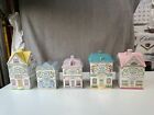 Vintage 1990 Lenox Village 5 Piece Canisters- Sugar, Flour, Coffee, Tea, Cookies