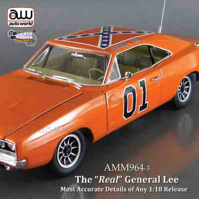 Amm964 Auto World Silver Screen Machines - The Dukes of Hazzard General Lee  Dodge Charger #01 (1969, 1:18, Orange : : Toys & Games