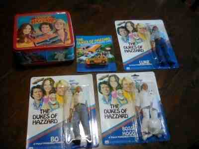 1980's Dukes of Hazzard LOT mego figures, ideal slot car & lunch box