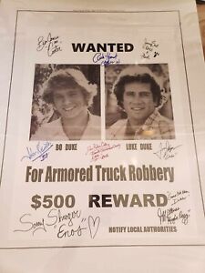 THE DUKES OF HAZZARD Wanted poster cast signed Large Bo Luke Autograph RARE Enos