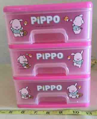 Vintage 1990s Sanrio JAPAN Pippo Pig Hot Pink 3 Drawer Chest