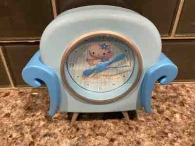 RARE Vintage 2001 Sanrio HELLO KITTY Blue ANGEL 5" Desk Alarm Clock silver legs