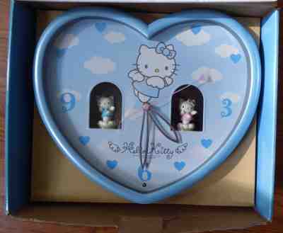 Hello Kitty Blue Angel Musical Clock w/Rotating Figurines RARE Sanrio 
