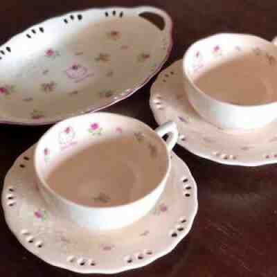 Hello Kitty Lace Rose Series Pair Tea Set With Tray Cup Saucer Relief Tableware