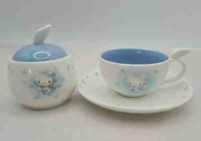 Hello Kitty Blue Angel Wings Cup Saucer Sugar Bowl