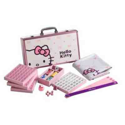 SANRIO Hello Kitty 144 Tiles Pink Aluminum Metal Case Complete Mahjong Set EHD