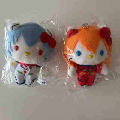 HELLO KITTY x EVANGELION Ayanami & Asuka Mini Plush Doll Sanrio 2014 JAPAN Anime