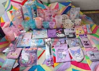 Huge Sanrio lot 47 items Hello Kitty Kurumi Cinnamaroll Cups plates bags Kawaii