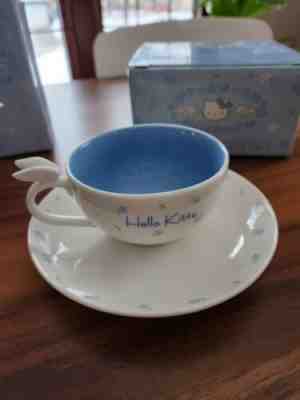 2000 Vintage Sanrio Hello Kitty Blue Angel Tea Cup and Saucer Rare New in Box