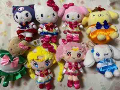 Sanrio Sailor Moon 30th Collab. 8 Plush Mascot keychain Hello Kitty Complete Set