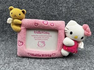 Vintage Sanrio Hello Kitty Picture Frame Pink Plush Bear Hearts Y2K 4X3