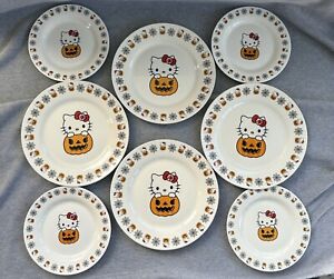 SANRIO X Pumpkin Hello Kitty Halloween Plates?4 Dinner Plates + 4 Salad Plates