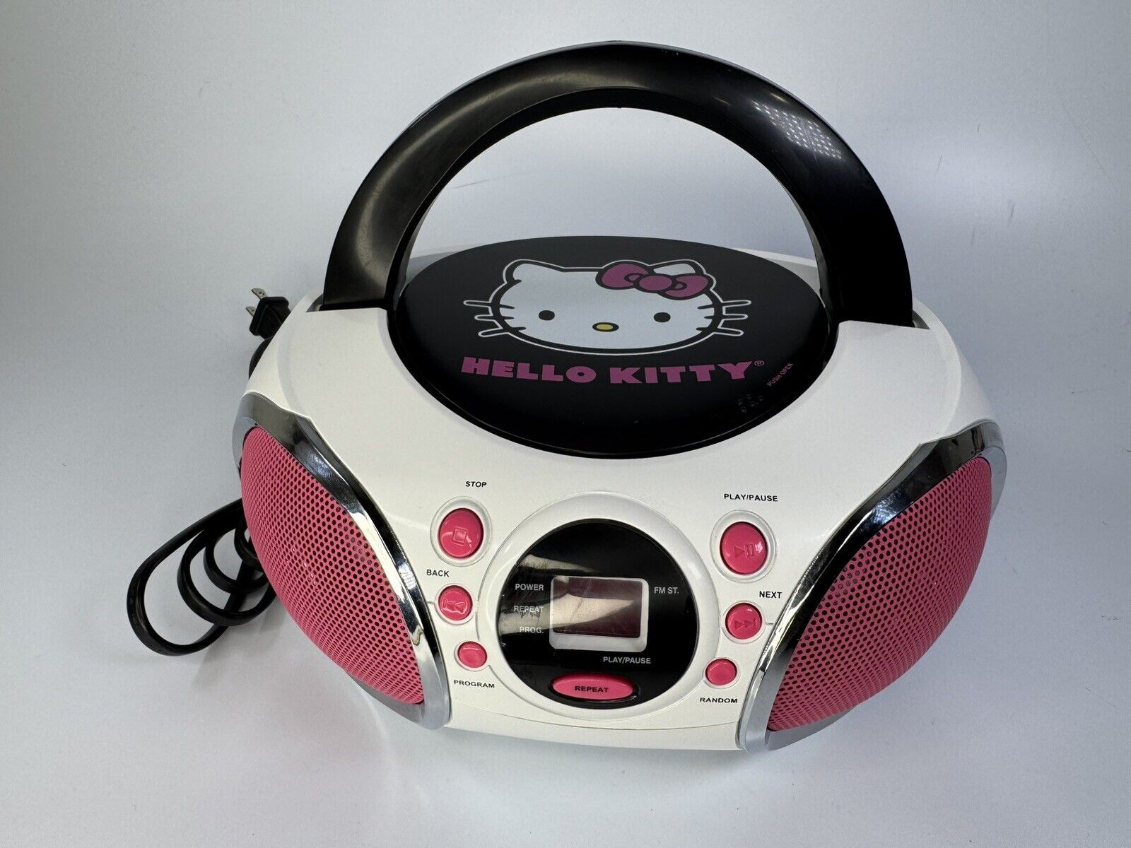 Hello Kitty CD Player Boombox Radio Black Pink 2014 KT2026MBY Sanrio AM/FM WORKS