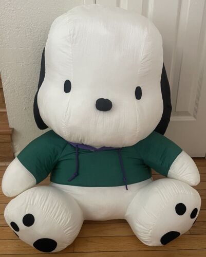 Vintage 90s Sanrio Pochacco Plush 1996 Nylon Jumbo 27” With Green Purple Hoodie