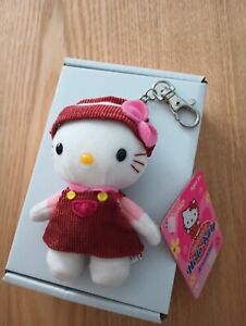 2005 Hello Kitty Plush Clip Brown Corduroy Jumper w Hat w/ Cardboard tag Rare