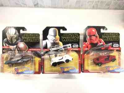 Hot Wheels Star Wars Set Mandalorian, Jet Trooper, Sith Trooper Character Cars