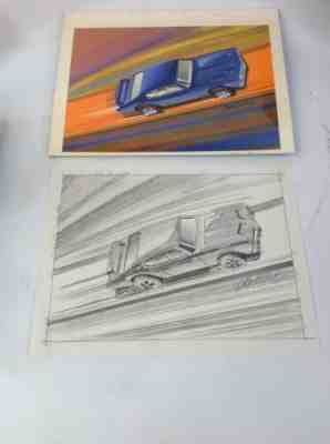 1 of 1 OTTO KUHNI Hot Wheels Redline Purple Olds 442 original artwork signed