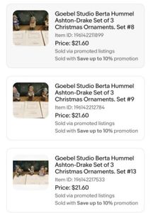 Goebel Studio Berta Hummel Ashton-Drake Christmas Ornaments. Sets 8 9 13 20 21