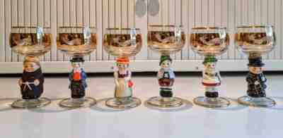 RARE! Goebel Hummel Figurine SET (6) Wine Glasses With Gold DEER & GEESE etched