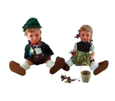 Set Lot of 2 Vintage Goebel MJ Hummel Germany Vinyl Rubber Boy and Girl Dolls