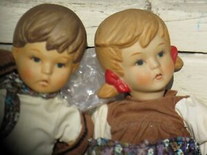 VINTAGE DOLLS HANSEL GRETEL PORCELAIN STRING JOINTED DOLL LOT 11" HUMMEL OUMLET