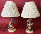 M.I. HUMMEL APPLE TREE BOY & APPLE TREE GIRL LAMPS W/ SHADES, WORKING CONDITION