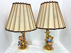 VTG Pair of Hummel Goebel Apple Tree Boy & Girl Table Lamps 229 & 230 AS IS