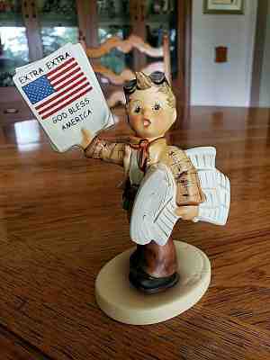 EXTRA! EXTRA! God Bless America Hummel cheapest w/Flag Base