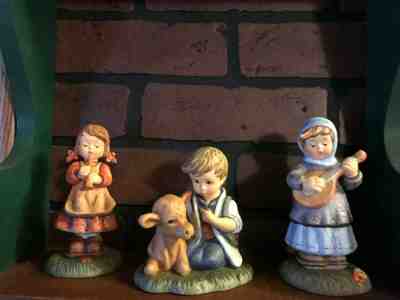 Berta Hummel Nativity IOB 3 pieces Boy w calf, girl w lute girl w recorder COA