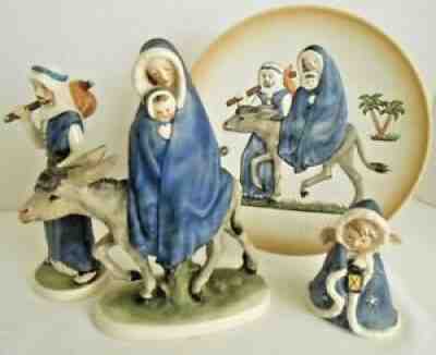 Goebel Robson FLIGHT INTO EGYPT Nativity Figures Mary Jesus Joseph Angel & Plate