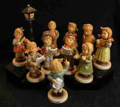 Goebel Hummel SET OF 10 KINDER CHOIR FIGURES W/ BASE & LAMP TMK8 Club Exclusive