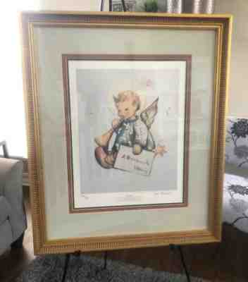 Rare Vintage Beautiful Hummel Lithograph Signed Print Angelic Messenger 430/500