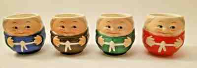 VTG Mid Century Goebel Friar Tuck Egg Cups Set Green Brown Blue Red Shot Glasses