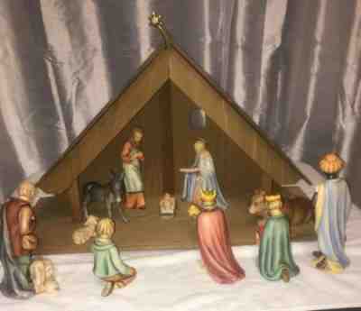 Vintage Hummel Nativity Set #214 with Hummel A-Frame Stable Damaged Shepherd