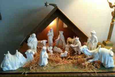  Vintage, large White Hummel Goebel Nativity set. 15pcs.& stable