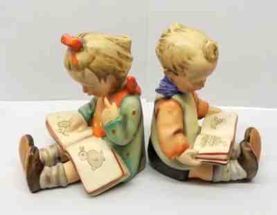 Vtg Hummel Bookworm Boy Girl Bookend Set TMK2 Full Bee Figure Pair 14/A 14/B